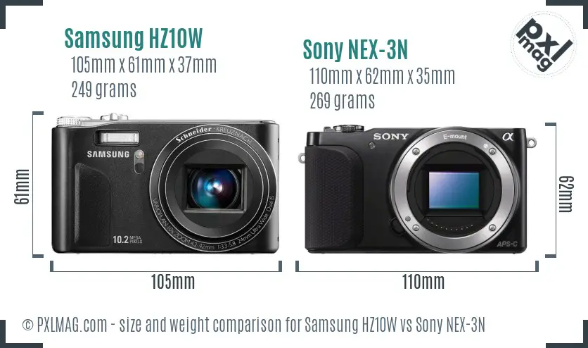 Samsung HZ10W vs Sony NEX-3N size comparison