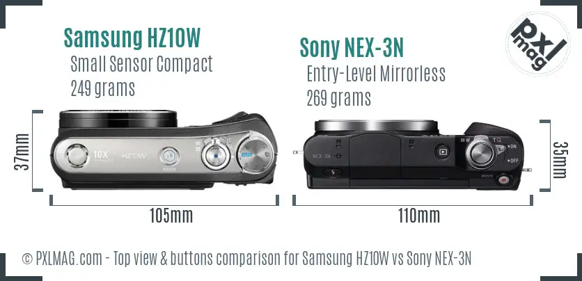 Samsung HZ10W vs Sony NEX-3N top view buttons comparison