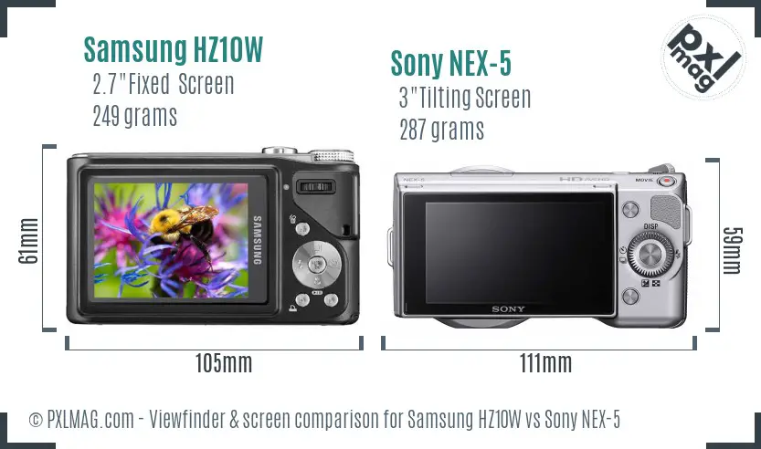 Samsung HZ10W vs Sony NEX-5 Screen and Viewfinder comparison