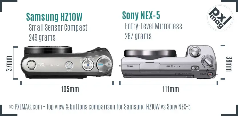 Samsung HZ10W vs Sony NEX-5 top view buttons comparison