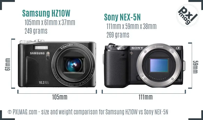 Samsung HZ10W vs Sony NEX-5N size comparison