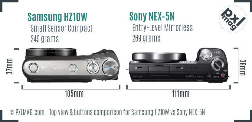 Samsung HZ10W vs Sony NEX-5N top view buttons comparison