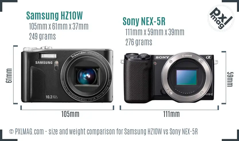 Samsung HZ10W vs Sony NEX-5R size comparison