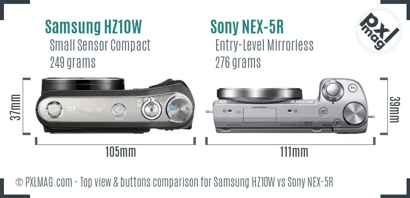 Samsung HZ10W vs Sony NEX-5R top view buttons comparison