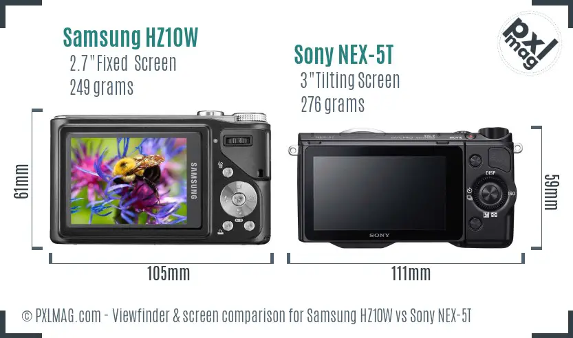 Samsung HZ10W vs Sony NEX-5T Screen and Viewfinder comparison