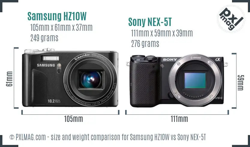 Samsung HZ10W vs Sony NEX-5T size comparison