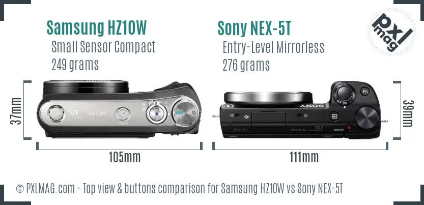 Samsung HZ10W vs Sony NEX-5T top view buttons comparison