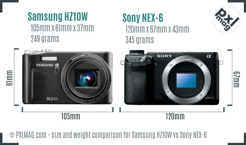Samsung HZ10W vs Sony NEX-6 size comparison