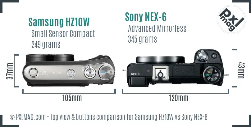 Samsung HZ10W vs Sony NEX-6 top view buttons comparison