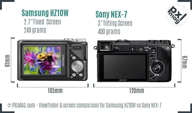 Samsung HZ10W vs Sony NEX-7 Screen and Viewfinder comparison