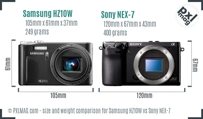 Samsung HZ10W vs Sony NEX-7 size comparison