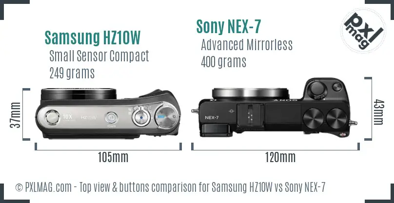 Samsung HZ10W vs Sony NEX-7 top view buttons comparison