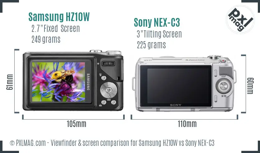 Samsung HZ10W vs Sony NEX-C3 Screen and Viewfinder comparison