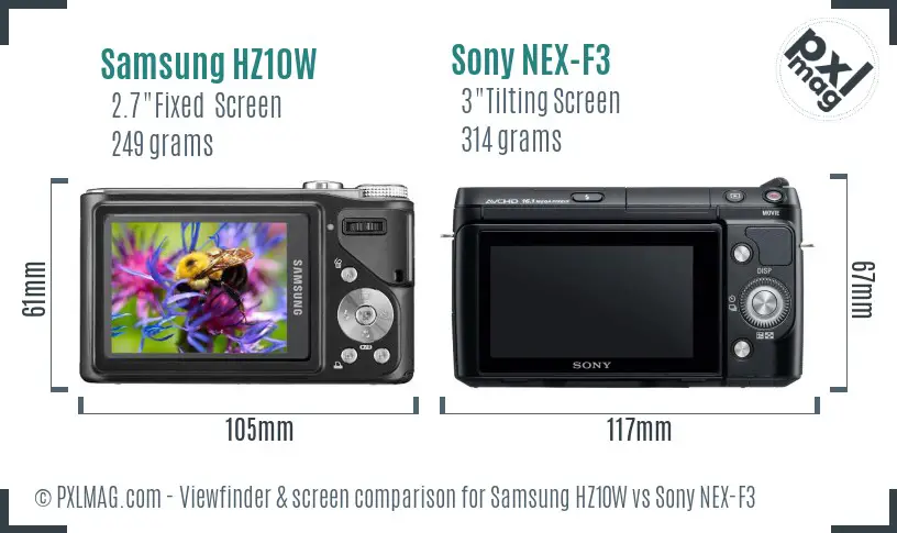 Samsung HZ10W vs Sony NEX-F3 Screen and Viewfinder comparison