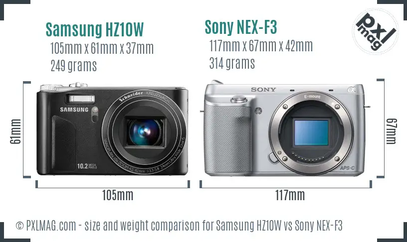 Samsung HZ10W vs Sony NEX-F3 size comparison