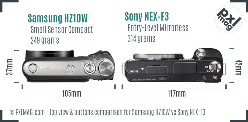 Samsung HZ10W vs Sony NEX-F3 top view buttons comparison