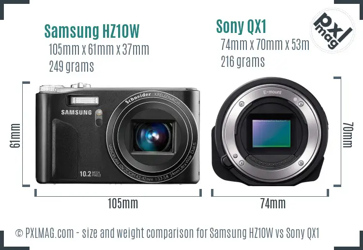 Samsung HZ10W vs Sony QX1 size comparison