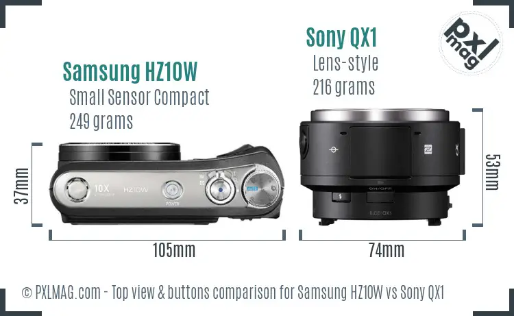 Samsung HZ10W vs Sony QX1 top view buttons comparison