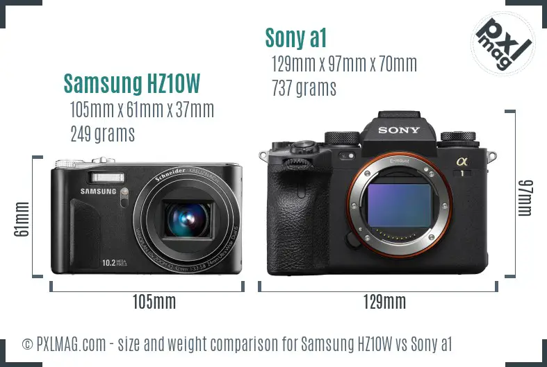 Samsung HZ10W vs Sony a1 size comparison