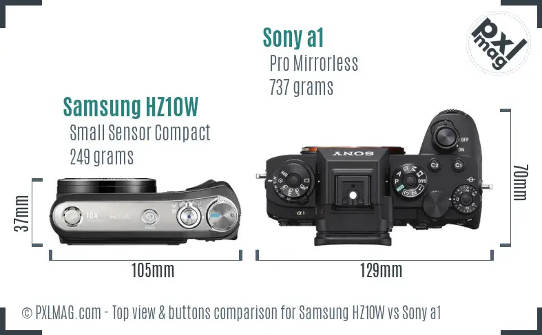 Samsung HZ10W vs Sony a1 top view buttons comparison