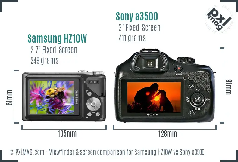 Samsung HZ10W vs Sony a3500 Screen and Viewfinder comparison