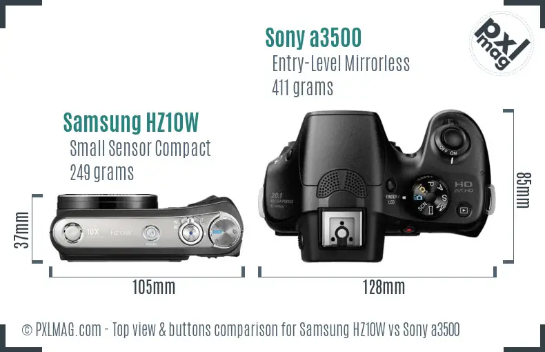 Samsung HZ10W vs Sony a3500 top view buttons comparison