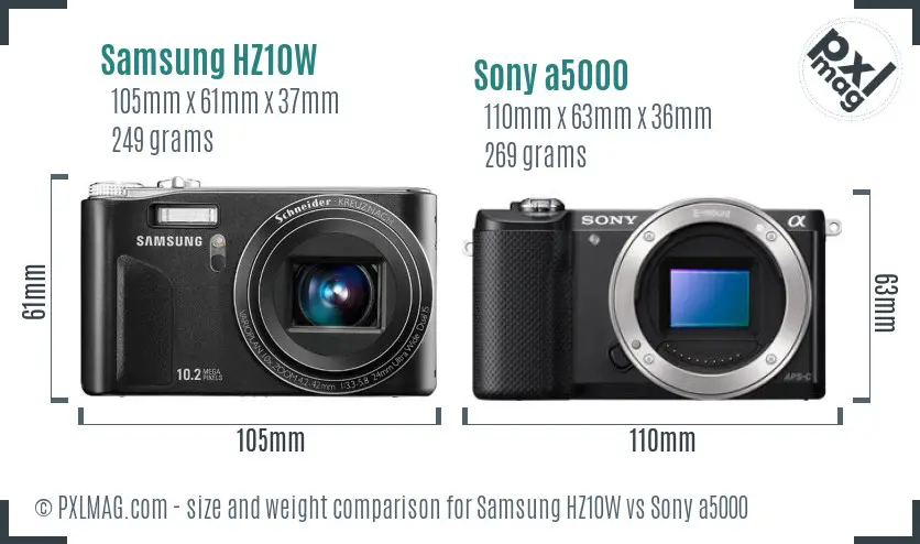 Samsung HZ10W vs Sony a5000 size comparison