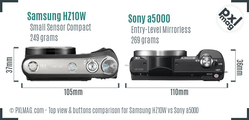 Samsung HZ10W vs Sony a5000 top view buttons comparison