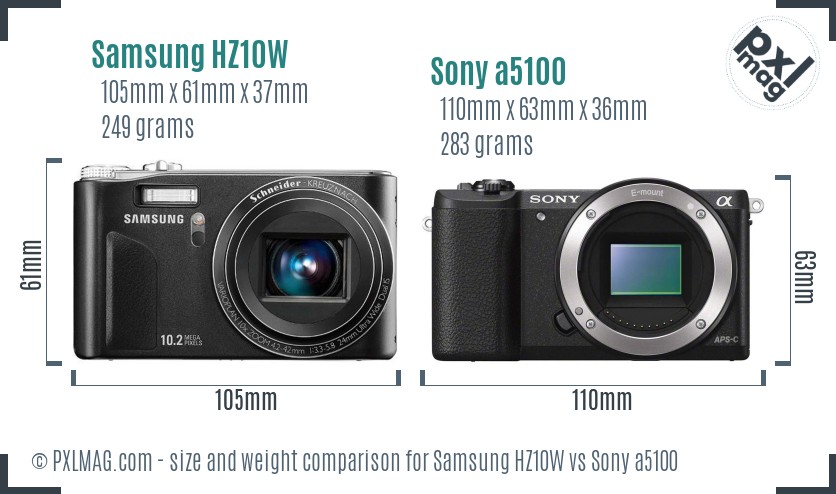 Samsung HZ10W vs Sony a5100 size comparison