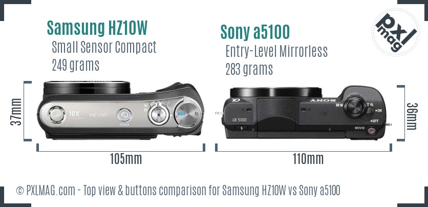 Samsung HZ10W vs Sony a5100 top view buttons comparison