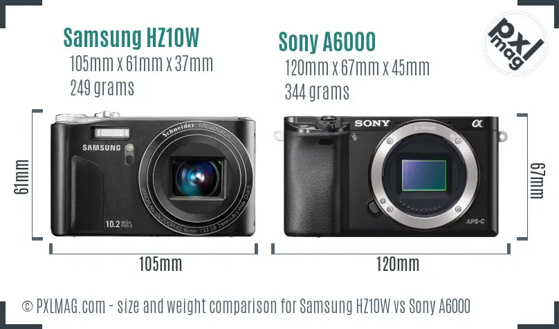 Samsung HZ10W vs Sony A6000 size comparison