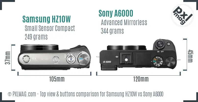 Samsung HZ10W vs Sony A6000 top view buttons comparison