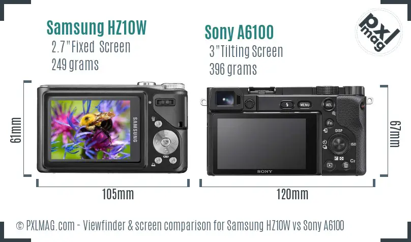 Samsung HZ10W vs Sony A6100 Screen and Viewfinder comparison
