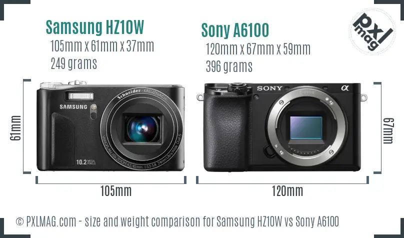 Samsung HZ10W vs Sony A6100 size comparison