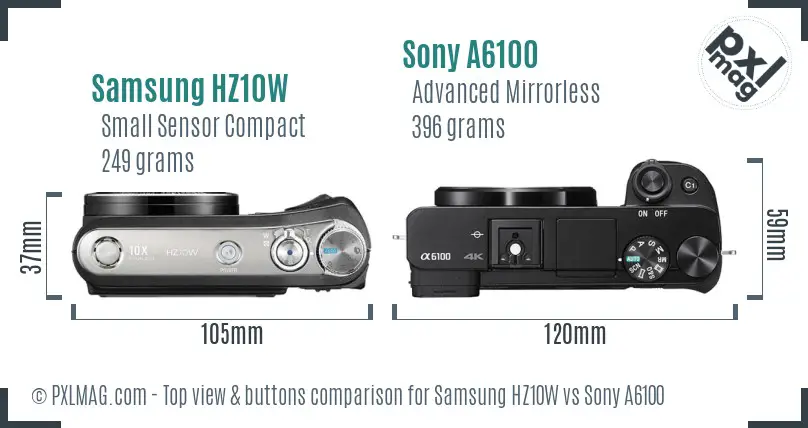 Samsung HZ10W vs Sony A6100 top view buttons comparison