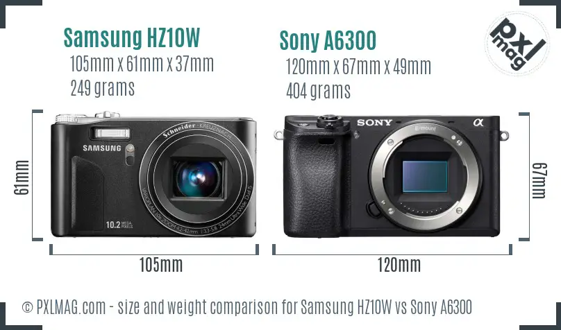 Samsung HZ10W vs Sony A6300 size comparison