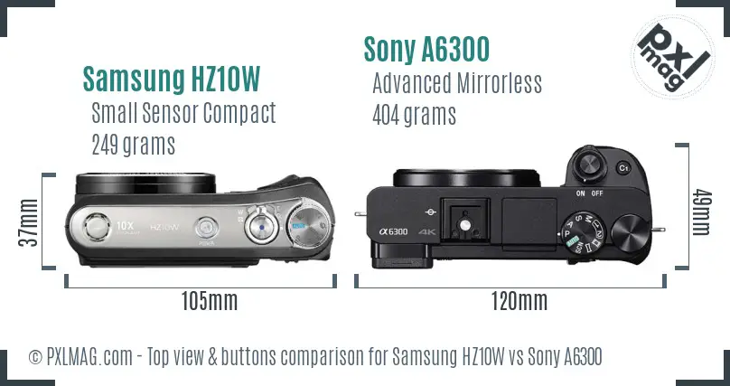 Samsung HZ10W vs Sony A6300 top view buttons comparison