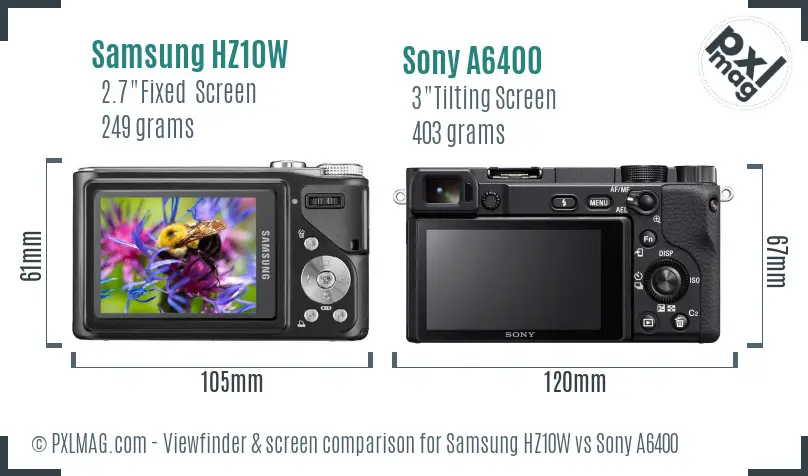 Samsung HZ10W vs Sony A6400 Screen and Viewfinder comparison