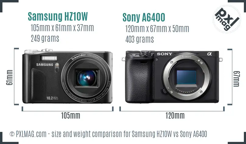 Samsung HZ10W vs Sony A6400 size comparison