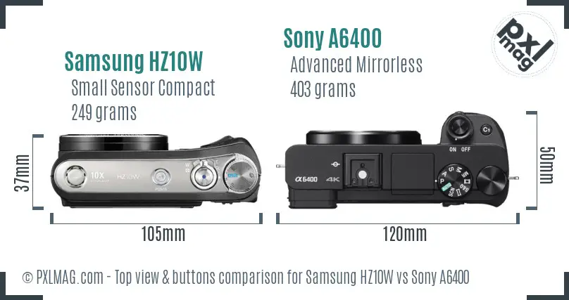 Samsung HZ10W vs Sony A6400 top view buttons comparison