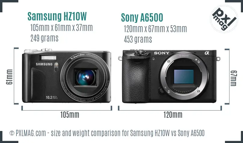 Samsung HZ10W vs Sony A6500 size comparison