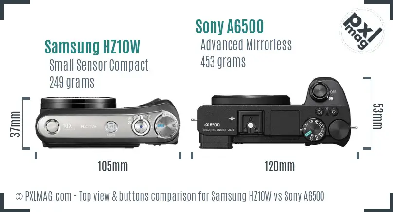 Samsung HZ10W vs Sony A6500 top view buttons comparison