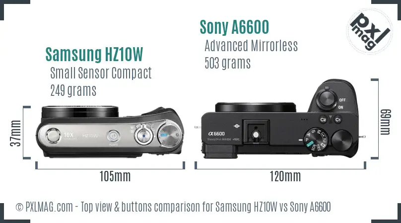 Samsung HZ10W vs Sony A6600 top view buttons comparison