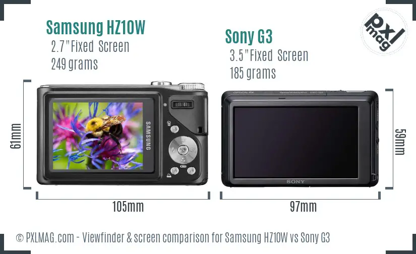 Samsung HZ10W vs Sony G3 Screen and Viewfinder comparison