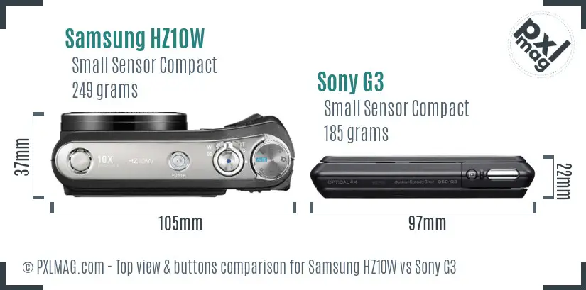 Samsung HZ10W vs Sony G3 top view buttons comparison