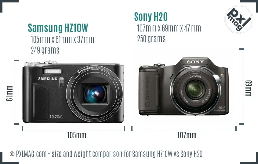 Samsung HZ10W vs Sony H20 size comparison