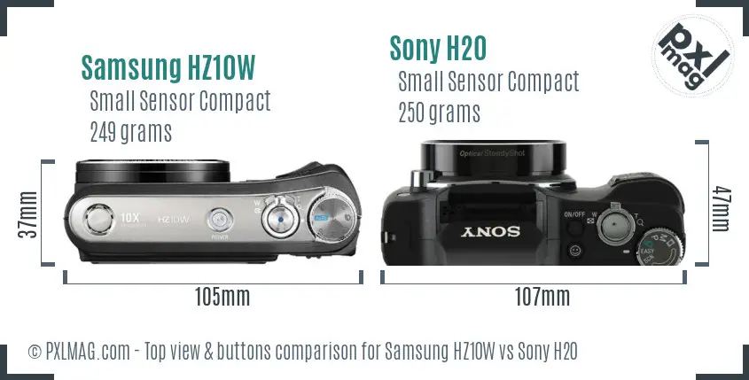 Samsung HZ10W vs Sony H20 top view buttons comparison