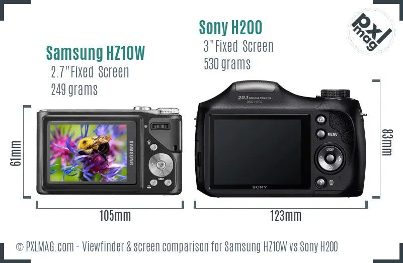 Samsung HZ10W vs Sony H200 Screen and Viewfinder comparison