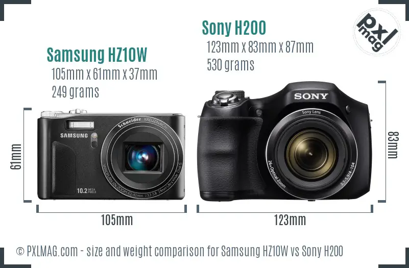 Samsung HZ10W vs Sony H200 size comparison