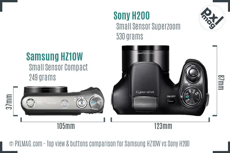 Samsung HZ10W vs Sony H200 top view buttons comparison